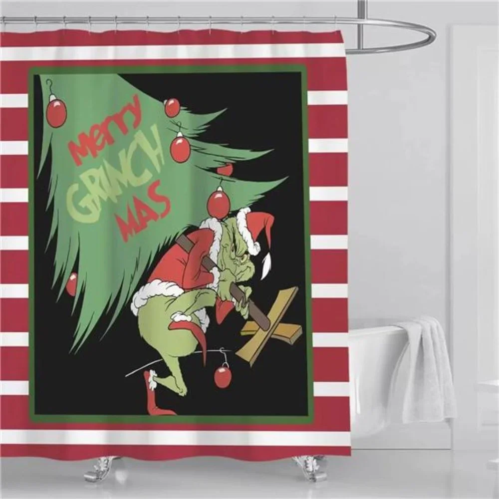 4 Pcs |  Christmas Shower Curtain Set |  Christmas Bathroom Home Decorations